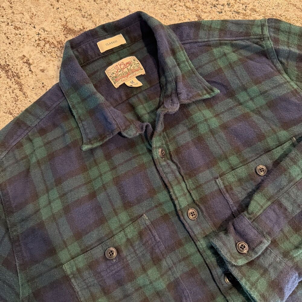 J Crew Shirt Mens Medium Plaid Mid Weight Double Brushed Flannel Button Up